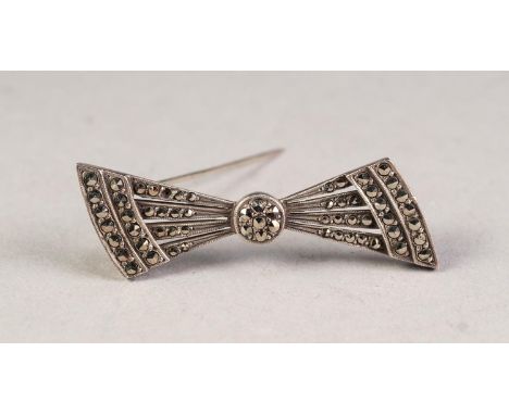 ART DECO SILVER AND MARCASITE BOW BROOCH, 2 1/4" (5.7cm) wide (numbered 1344) 
