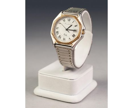 GENT'S BULOVA QUARTZ STAINLESS STEEL WRIST WATCH, water resistant, circular white Roman dial with centre seconds hand, octago