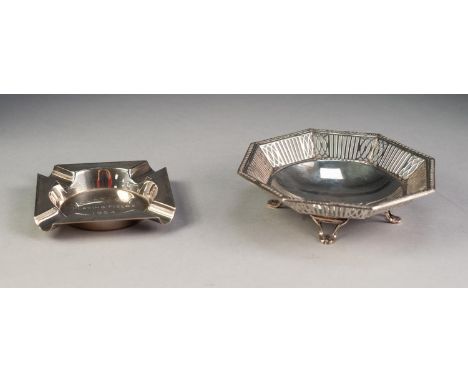 EDWARD VIII PIERCED SILVER BON BON DISH, of octagonal form with scroll supports, slot pierced border and egg and dart moulded