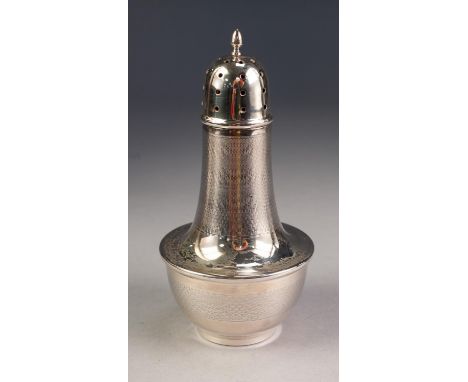 GEORGE IV ENGINE TURNED SILVER CLAD SUGAR CASTOR, with Bakelite lining and pierced screw-off cover, 6 Â¼â€ (15.9cm) high, Bir