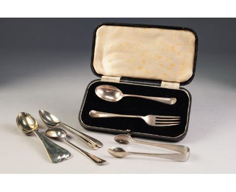 GEORGE VI CHILDâ€™S SILVER FORK AND SPOON SET IN CASE, Sheffield 1937, 1oz, together with a SET OF SIX â€˜VENETIAN SILVERâ€™ 