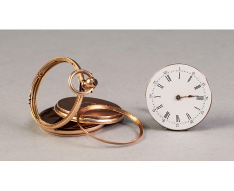 LATE 19th CENTURY SWISS 14K GOLD FOB WATCH with key wind movement, white Roman dial, engine turned hunting case, 1 1/4" (3.1c