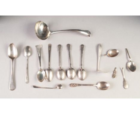GEORGE V SILVER SAUCE LADLE, Sheffield 1920, maker's mark: HA, together with a SET OF SIX COFFEE SPOONS, (two a/f) CHILD'S 'P