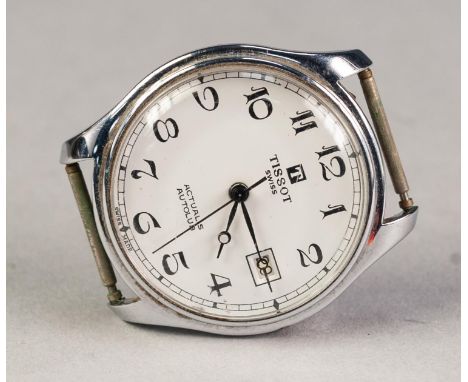 GENTS TISSOT ACTUALIS AUTOLUB STAINLESS STEEL WRIST WATCH, large circular white Arabic dial with date aperture, centre second
