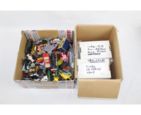 Diecast toys by Dinky and others, together with large selection of transfers and decals for Dinky and other diecast