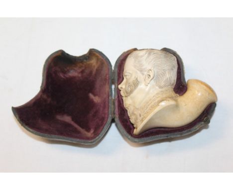 Late 19th century meerschaum pipe head, carved in the form of an Austrian nobleman's head,  with large moustache and beard, i