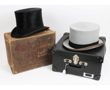 Gentlemen's vintage black top hat by A.N.C.S. 'extra quality' - sold in an old Army Navy box circa 1920s, with a Christie's g