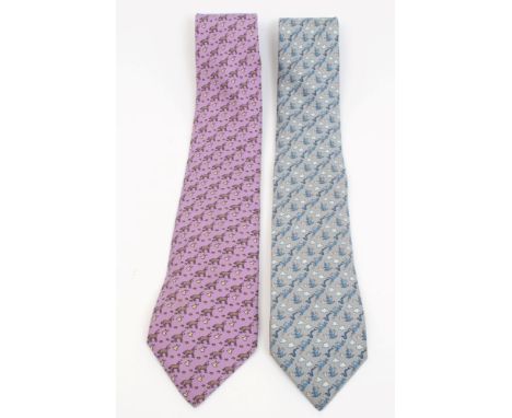 Two gentlemen's Hermès vintage ties - lilac and blue-grey