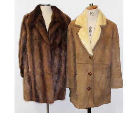 Ladies' vintage musquash fur three-quarter length coat, plus a sheepskin three-quarter length coat (2)