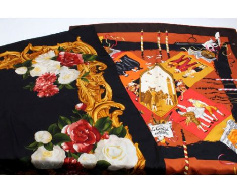 Authentic vintage Hermès silk jacquard scarf Le Carnaval De Venise by Hubert de Watrigant, 90cm square, plump hand-rolled edg