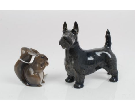 Royal Copenhagen model of a Scottie dog, number 3161 and one other of a squirrel, no. 982 (2)