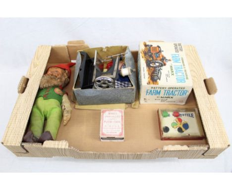 Steiff - Dwarf 'Lucki' 12 inch toy, also English toy sewing machine in box, boxed Marx farm tractor, plus card game and puzzl