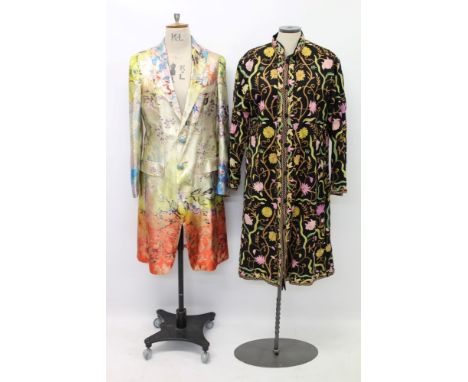 Etro, Milano Oriental influenced silk-mix evening coat in multicoloured floral brocade with two large decorative buttons, siz