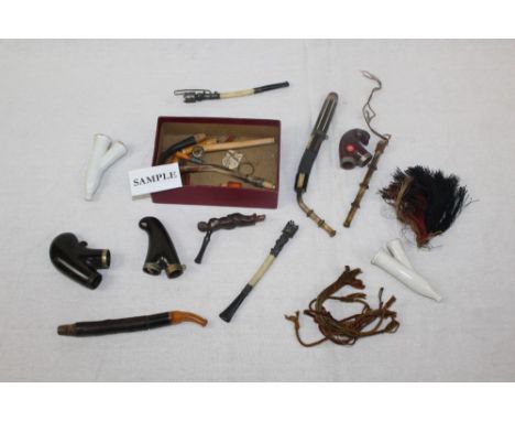 Collection of assorted 19th / early 20th century pipe fittings, mouthpiece, bowls, reservoirs stem in a variety of materials,