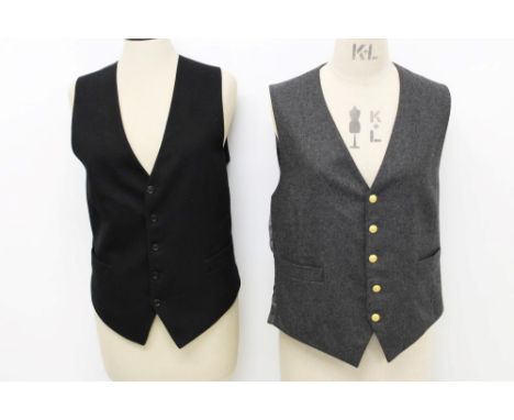 Gentlemen's Hermès Paris grey wool waistcoat - fine gilt button and logo lining and back, information label inside pocket, to