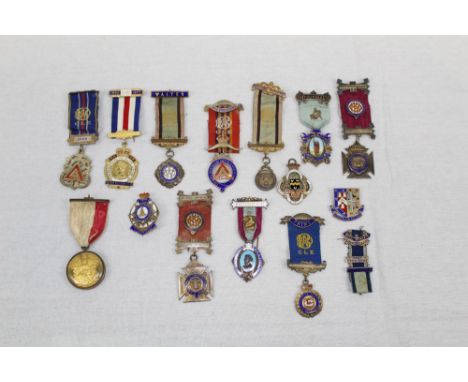 Fourteen silver and enamel Masonic jewels
