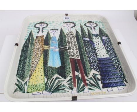 Birger Kaipiainen (1915 - 1988), ceramic dish with painted figure and tree decoration CONDITION REPORT Dish rim is ok conditi