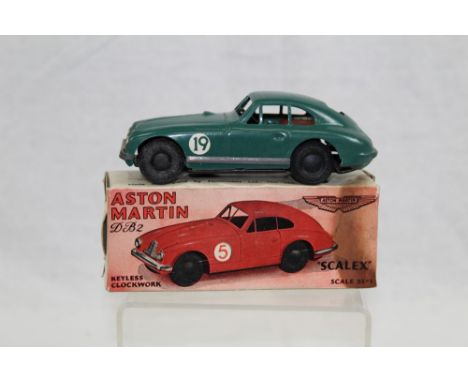 Tinplate keyless clockwork Aston Martin DB2 'Scalex' scale 33-1, Mini Models Ltd., colour green, in original box