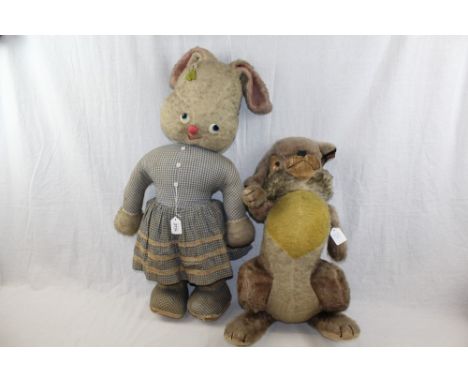 Very large soft toys, by Merrythought - Thumper Rabbit and Mother Rabbit - mohair plush and labels on their feet (2)