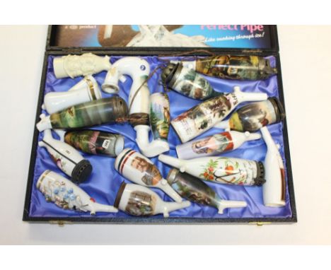 Collection of 19th century German or Austrian porcelain pipe bowls - the majority with transfer printed ground, hand-finished