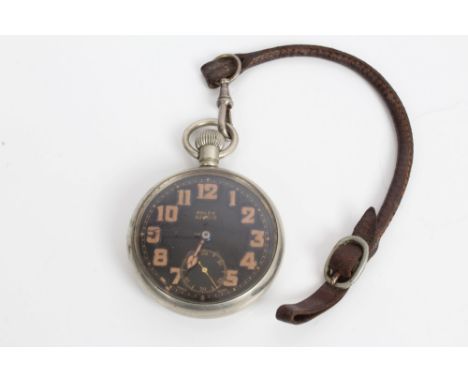 Rare Rolex military issue pocket watch, the black enamel dial with Arabic numerals and subsidiary seconds, the dial signed an