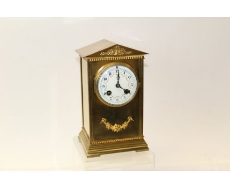 19th century mantel clock with French eight day movement striking on a gong, signed - R. & Co., white enamel dial with Roman 