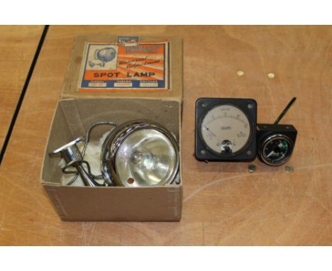 1930s Raydyot car spot lamp with adjustable bracket, in original box and lot automobilia 
