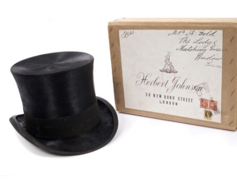 Gentlemen's vintage black top hat by Lock & Co., in Herbert Johnson hat box, large size CONDITION REPORT Internal measurement