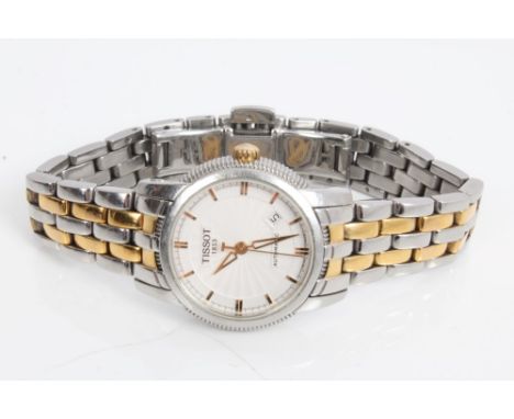Ladies' Tissot Automatic wristwatch - the circular engine-turned dial with date aperture and centre seconds, applied gold bat
