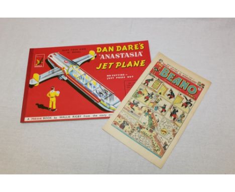 Dan Dare's Anastasia Jet Plane model in Presso book, mid-1950s, plus Beano 1949 comic (2)
