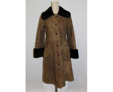 1970s vintage LOEWE ladies' sheepskin coat, size 10, patch pockets and turn-back cuffs