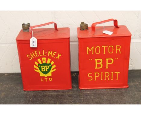 BP Motor Spirit petrol / fuel can, together with a Shell-Mex &amp; B.P. Ltd. fuel can (2)