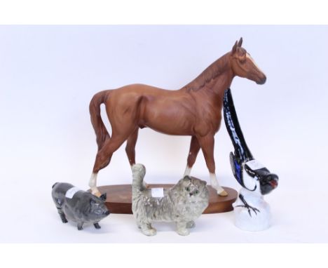 Beswick connoisseur model - The Minstrel Racehorse of the Year 1977, Royal Doulton cat, Royal Doulton pot-bellied pig and a R