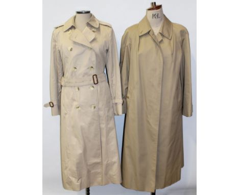 Ladies' vintage Burberry's trench coat - leather-trimmed buckles to belt and cuffs, size 8 Long, plus ladies' Burberry's long