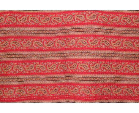 Vintage red paisley cover - hand-running stitch quilting and machined stitched edges, 200cm x 200cm approximately, plus three