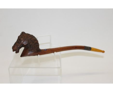 Finely carved late 19th century briar pipe, the bowl expressively carved in the form of a horse head, the stem stamped - J.M.