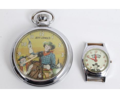 1950s / 1960s child's Eagle Comic 'Jeff Arnold' Cowboy Automatic pocket watch and Timex Hopalong Cassidy wristwatch (2) CONDI