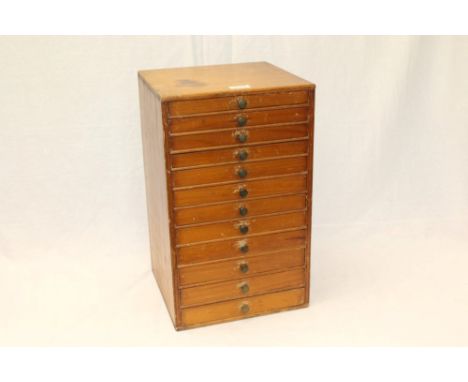 Small twelve-drawer wooden chest containing sewing accessories, buttons, threads, tools, buttons include steel cut, antique F