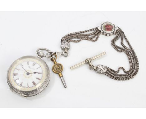 Victorian silver ladies' fob watch with white enamel Roman numeral dial, marked - Kay & Co., hallmarked - Birmingham, togethe