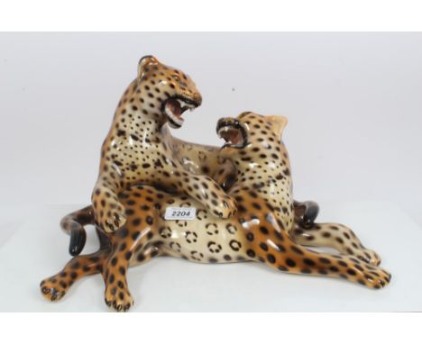 Impressive 20th century Italian ceramic figure group - pair of leopards, by Favaro Cecchetto  CONDITION REPORT Measures 15.5 