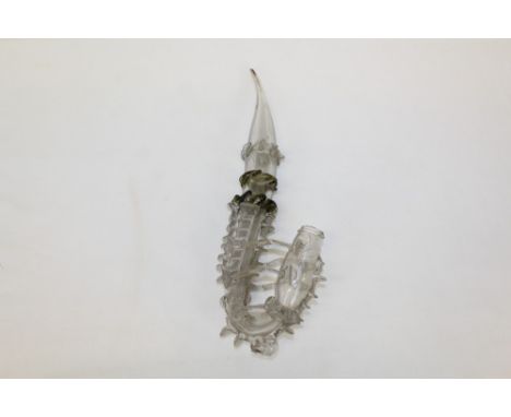 Elaborate 19th century Venetian glass pipe with coloured bands and drawn glass ornament, 41cm high