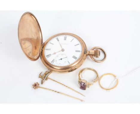 Gold (22ct) wedding ring, two Victorian stick pins, dress ring and gold plated pocket watch CONDITION REPORT Gold (22ct) ring