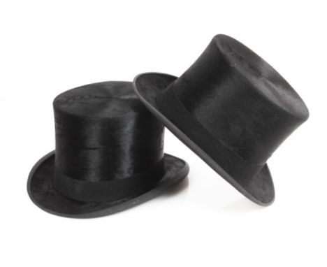 Two gentlemen's vintage top hats - Battersby & Co. London and J. A. Beagley by Tress & Co. London - with drawstring leather i