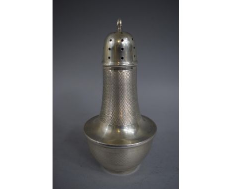 A Silver Sugar Sifter with Engine Turned Decoration. Birmingham 1935 with Glass/Plastic Inner. 144.9gms. 