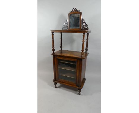 A Late Victorian Inlaid Music Cabinet with Glazed Door to Shelved Interior Turned Supports to Galleried Display Shelf with Mi