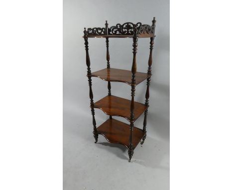 A Victorian Four Shelf Mahogany Rectangular Whatnot with Turned Supports. 50cms Wide