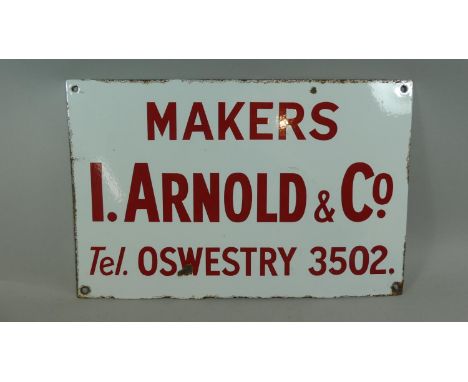 An Early 20th Century Enamel Advertising Sign 'I.Arnold and Co. Oswestry' 47x31cms 