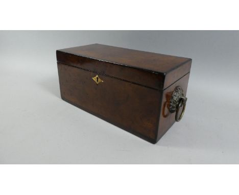 A 19th Century Burr Elm Veneered Tea Caddy. The Fitted Interior with a Glass Mixing Bowl and with Brass Carrying Handles. 15x