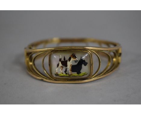 A Simmons Venetian Gold Plated Bangle with Essex Style Crystal Mount Depicting Scottie Dog and Terrier. 