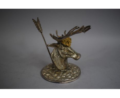 An Attractive Silver Plated 20th Century Unused Table Lighter, In the Form of a Stag and Arrow. 